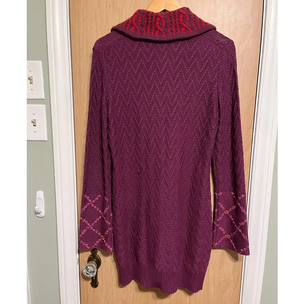 Michael Simon Funky Knit Floral Cardigan Silk Cotton Longline Boho Crochet - Picture 2 of 7